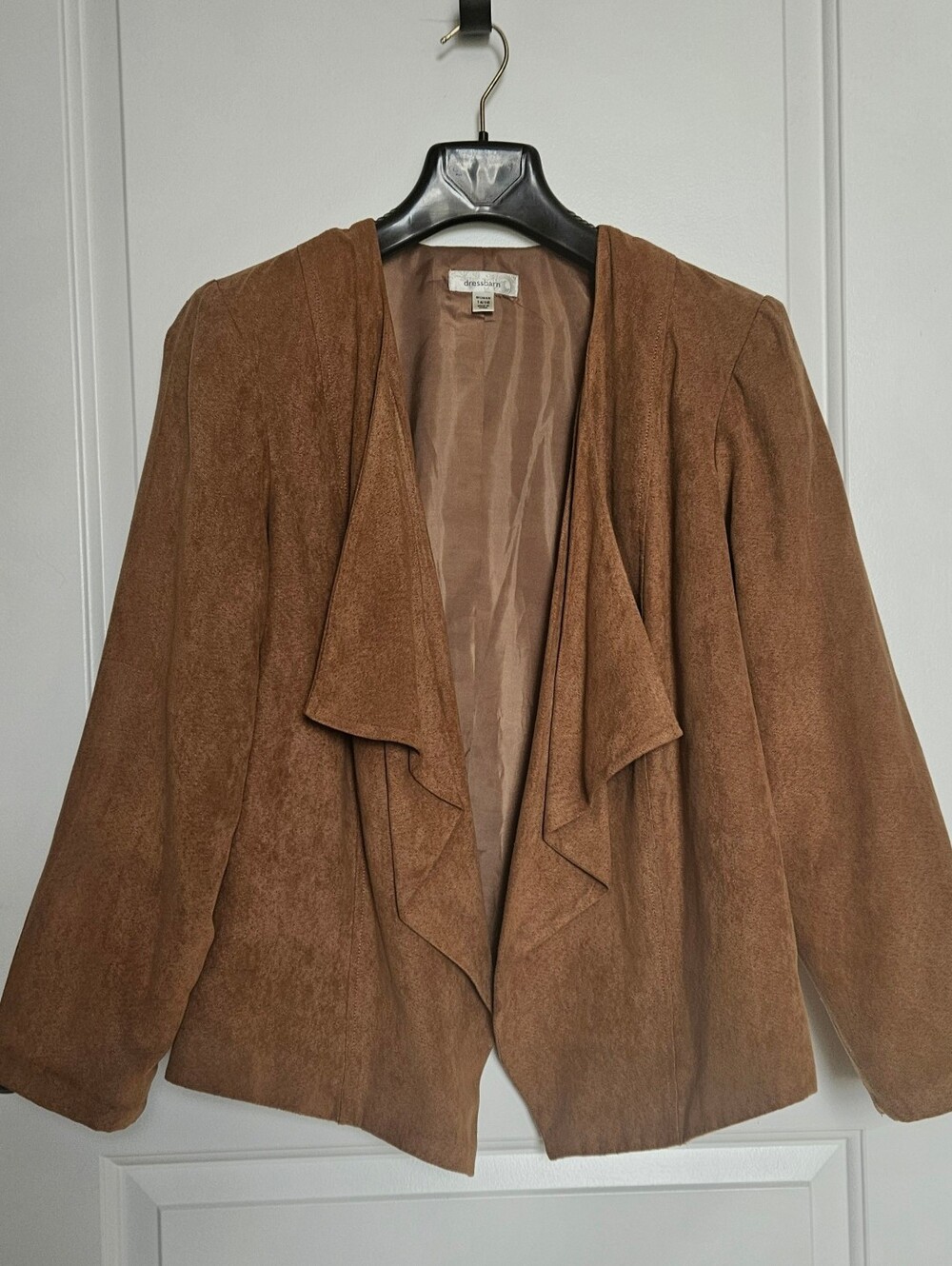 Vintage dressbarn Women's Plus Size 14/16 Brown Faux Suede Waterfall Blazer